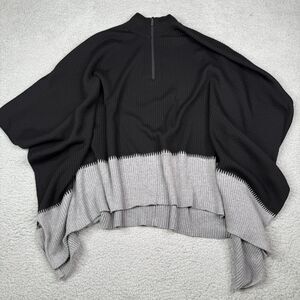 Lululemon‎ On The Go Poncho Womens Black Grey Merino Wool Sweater Half Zip Cape